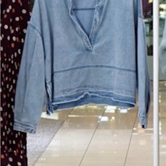 Free People Light Blue Denim Blouse - Picture 3 of 3